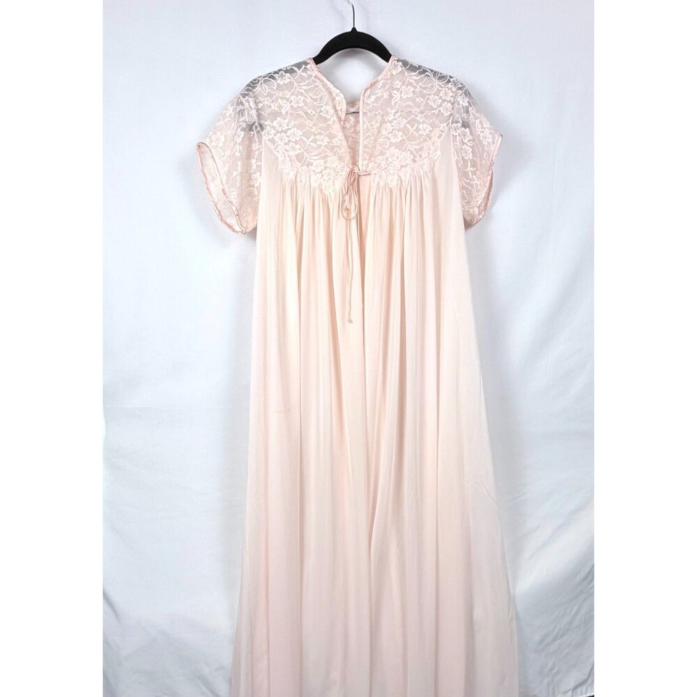 Vintage Vanity Fair Sheer Peach Robe 34 Peach Lace Sleeves Maxi Long